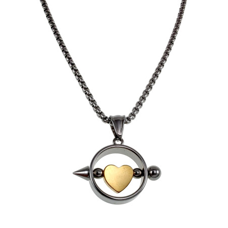 Jasseron-Ketting + RVS Ronde Hanger met Goudkleurige Hart Handgemaakt