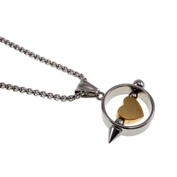 Jasseron-Ketting + RVS Ronde Hanger met Goudkleurige Hart Handgemaakt