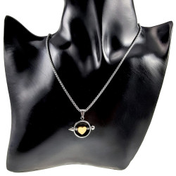 Jasseron-Ketting + RVS Ronde Hanger met Goudkleurige Hart Handgemaakt