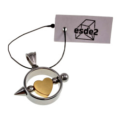 Jasseron-Ketting + RVS Ronde Hanger met Goudkleurige Hart Handgemaakt