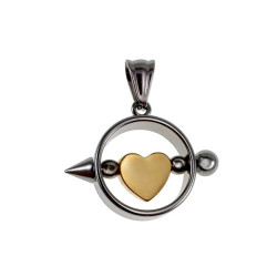 Jasseron-Ketting + RVS Ronde Hanger met Goudkleurige Hart Handgemaakt