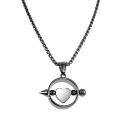 Jasseron-Ketting + RVS Ronde Hanger met Zilverleurige Hart Handgemaakt