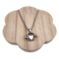 Jasseron-Ketting + RVS Ronde Hanger met Zilverleurige Hart Handgemaakt