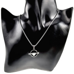 Jasseron-Ketting + RVS Ronde Hanger met Zilverleurige Hart Handgemaakt