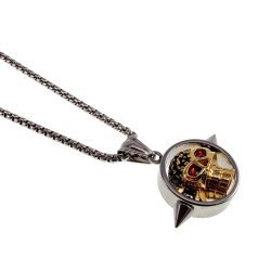 Unisex - RVS - Bicolor Hanger met Goudkleurige Schedel Handgemaakt