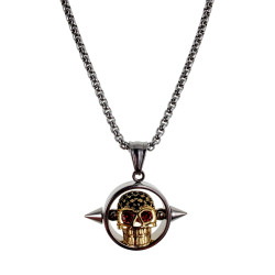 RVS Jasseron-Ketting + Hanger met Goudkleurige Schedel - Handgemaakt