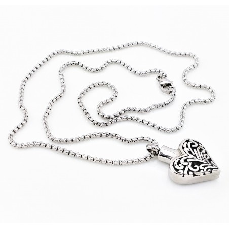 RVS ketting + Gedetailleerde As Hart-Hanger
