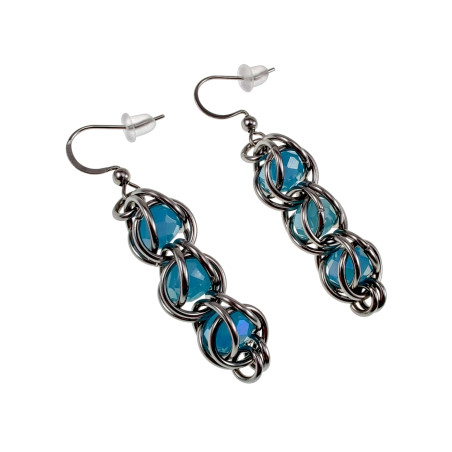 Dames Lange RVS Haakoorbellen met Turkoois Kristal - Handgemaakt
