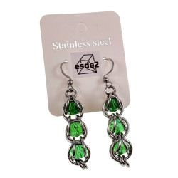 RVS Haakoorbellen met Grasgroene Kristal - Handgemaakt door esde2