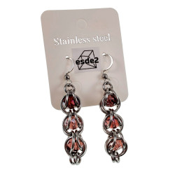 RVS Haakoorbellen met Frambozenkleur Kristal - Handgemaakt door esde2