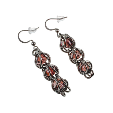 RVS Haakoorbellen met Frambozenkleur Kristal - Handgemaakt door esde2