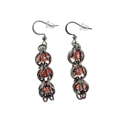 RVS Haakoorbellen met Frambozenkleur Kristal - Handgemaakt door esde2