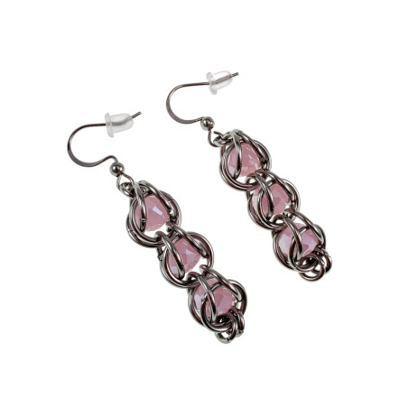 Dames RVS Haakoorbellen met Roze Kristal - Handgemaakt door esde2