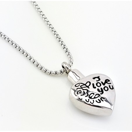 RVS ketting + Ashart Hanger I Love You