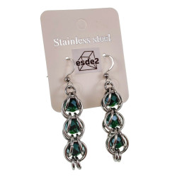 RVS Haakoorbellen met Donkergroene Kristal - Handgemaakt door esde2