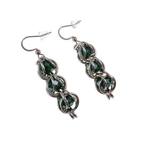 RVS Haakoorbellen met Donkergroene Kristal - Handgemaakt door esde2