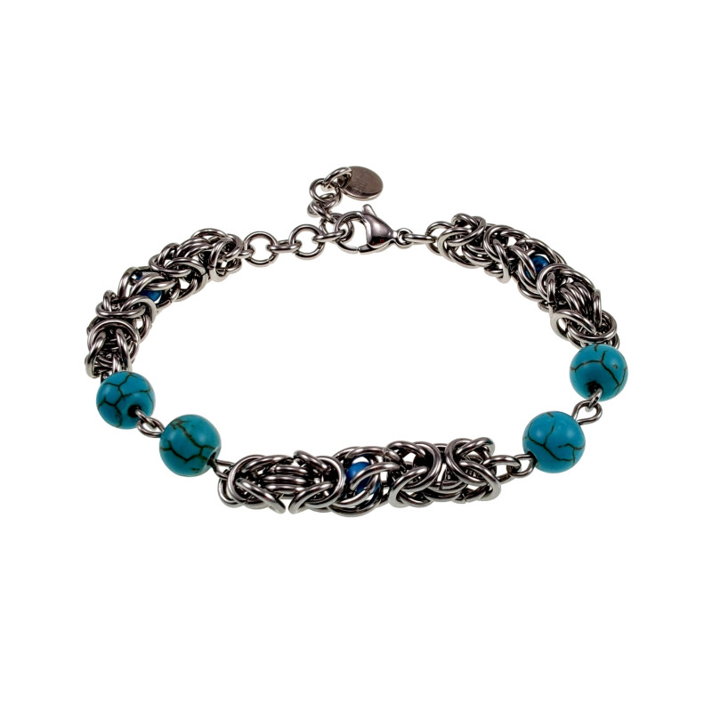 Unisex RVS Bitacino Schakelarmband met Turkoois Stenen - 15-19cm
