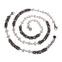 RVS Byzantijnse Armband met Zoetwaterparels - Verstelbaar 15-19cm