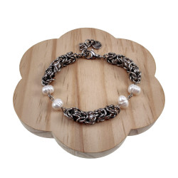 RVS Byzantijnse Armband met Zoetwaterparels - Verstelbaar 15-19cm