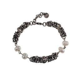 RVS Byzantijnse Armband met Zoetwaterparels - Verstelbaar 15-19cm