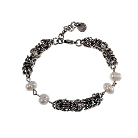 RVS Byzantijnse Armband met Zoetwaterparels - Verstelbaar 15-19cm