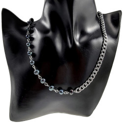 RVS Cubaanse Schakelketting met Zwarte Zoetwaterparels Lengte 52cm