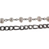 Unisex RVS Figaro Schakelketting met Witte Zoetwaterparels Lengte 52cm