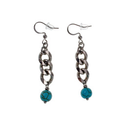 Dames RVS Haakoorbellen met Ketting en Turquoise Steen Handgemaakt