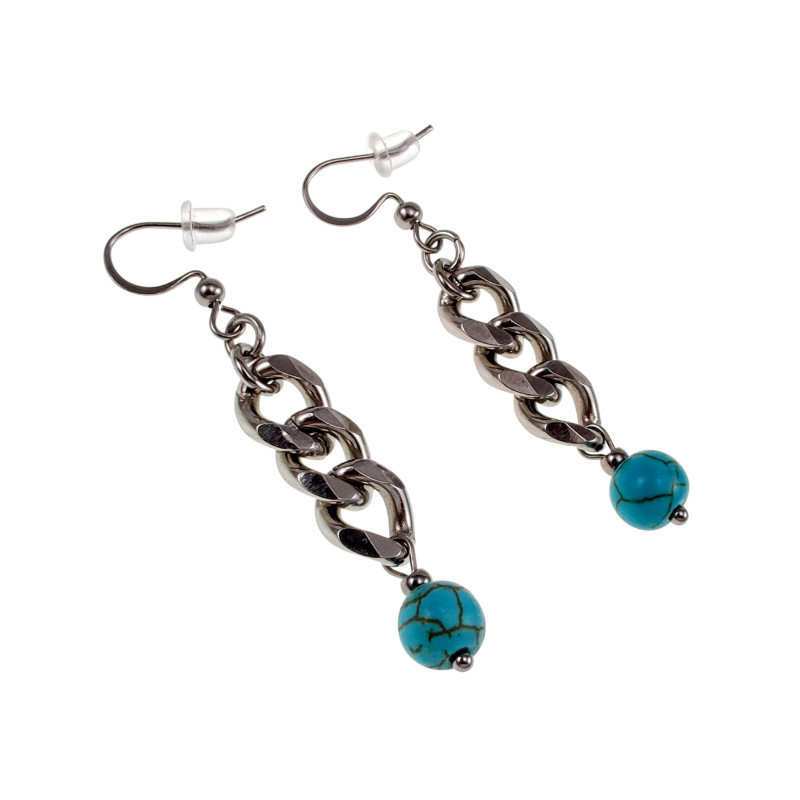 Dames RVS Haakoorbellen met Ketting en Turquoise Steen Handgemaakt Dames RVS Haakoorbellen met Ketting en Turquoise Steen Handgemaakt