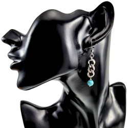 Dames RVS Haakoorbellen met Ketting en Turquoise Steen Handgemaakt