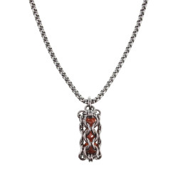Dames RVS Jasseron-Ketting + Buis Hanger met Orange Kristallen