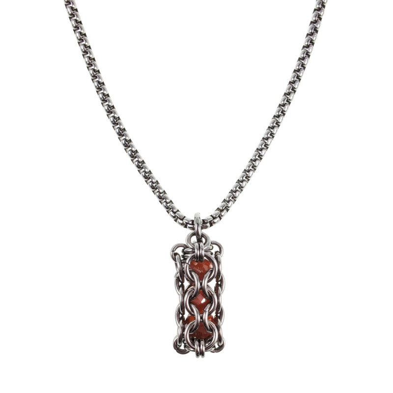 Dames RVS Jasseron-Ketting + Buis Hanger met Orange Kristallen