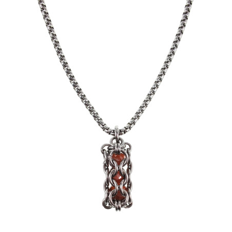 Dames RVS Jasseron-Ketting + Buis Hanger met Orange Kristallen