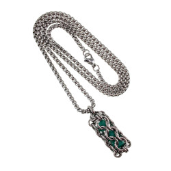 Dames RVS Jasseron-Ketting + Buis Hanger met Mintgroene Kristallen