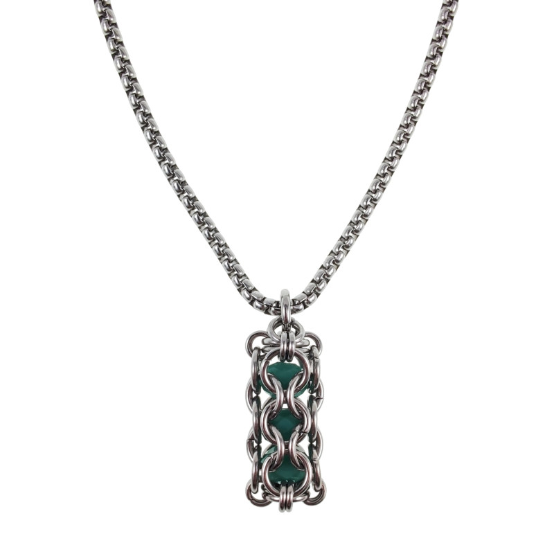 Dames RVS Jasseron-Ketting + Buis Hanger met Mintgroene Kristallen