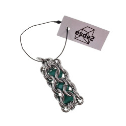 Dames RVS Jasseron-Ketting + Buis Hanger met Mintgroene Kristallen