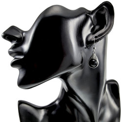 Dames RVS Haakoorbellen met Gepolijst Zwarte Obsidiaan Steen