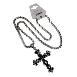 RVS Jasseron-Ketting + Massieve Kruis Hanger met Heraldische Lelies