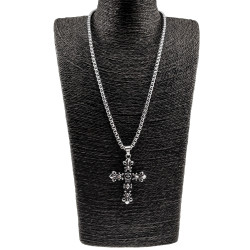 RVS Jasseron-Ketting + Massieve Kruis Hanger met Heraldische Lelies