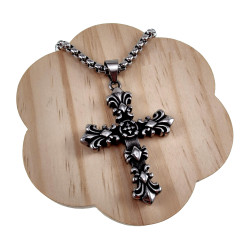 RVS Jasseron-Ketting + Massieve Kruis Hanger met Heraldische Lelies