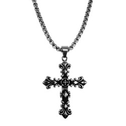 RVS Jasseron-Ketting + Massieve Kruis Hanger met Heraldische Lelies