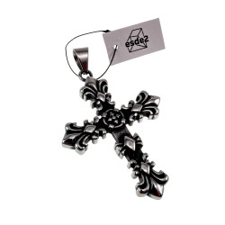 RVS Jasseron-Ketting + Massieve Kruis Hanger met Heraldische Lelies
