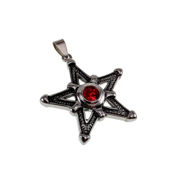 Ster Hanger Unisex - Roestvrij Staal - Pentagram met Rode Zirkonia