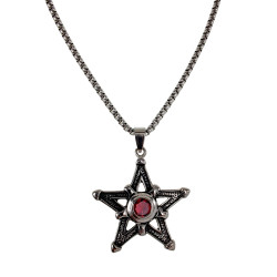 RVS Jasseron-Ketting + Ster Pentagram Hanger met Rode Zirkonia Unisex