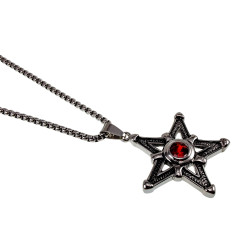 RVS Jasseron-Ketting + Ster Pentagram Hanger met Rode Zirkonia Unisex