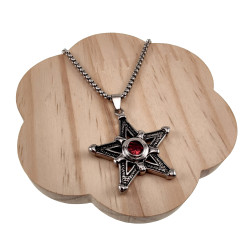 RVS Jasseron-Ketting + Ster Pentagram Hanger met Rode Zirkonia Unisex