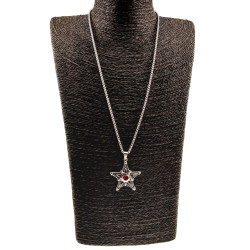 RVS Jasseron-Ketting + Ster Pentagram Hanger met Rode Zirkonia Unisex