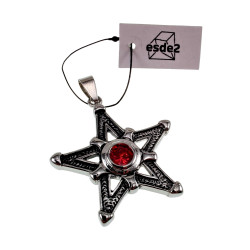 RVS Jasseron-Ketting + Ster Pentagram Hanger met Rode Zirkonia Unisex