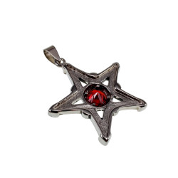 RVS Jasseron-Ketting + Ster Pentagram Hanger met Rode Zirkonia Unisex