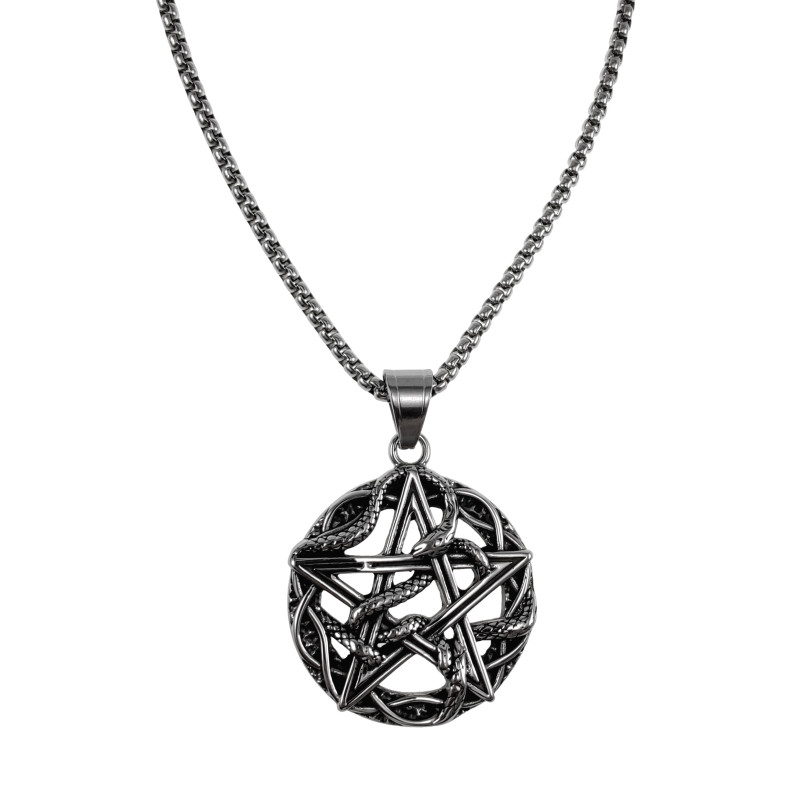 Jasseron-ketting met Pentagram Hanger Heren Staal 316L - Slang Design Jasseron-ketting met Pentagram Hanger Heren Staal 316L - Slang Design